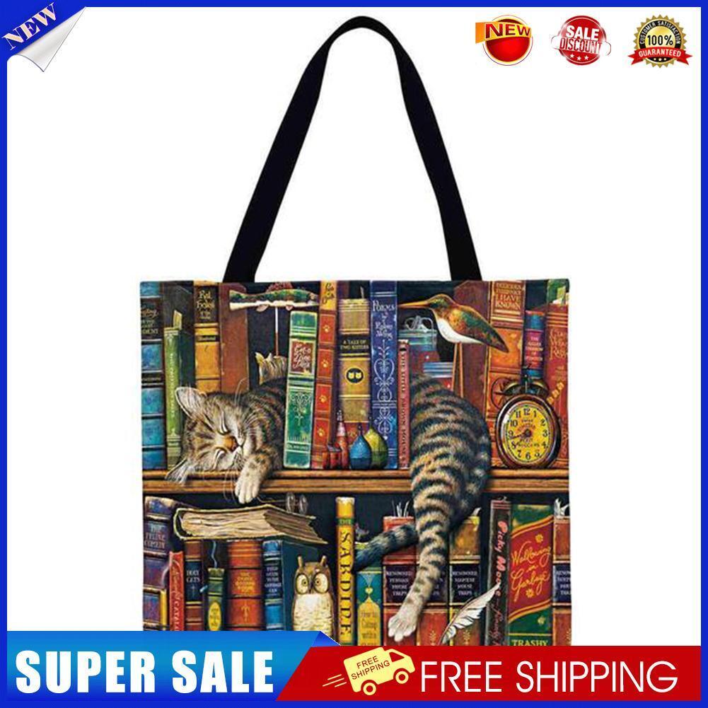Books and cats Printed Shoulder Shopping Bag Casual Large Tote Handbag