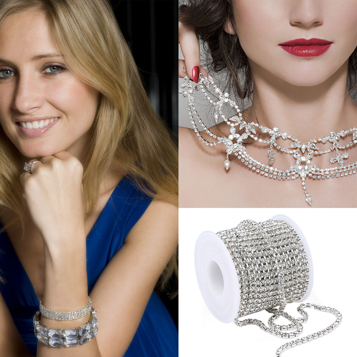 Double Row Rhinestone Close Crystal Chain 10 Yard/2 Rows Trims Cup Chain