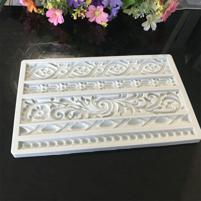 2 Pieces Baroque Style Lace Fondant Silicone Mold for Cake Cupcake Jewelry Decor