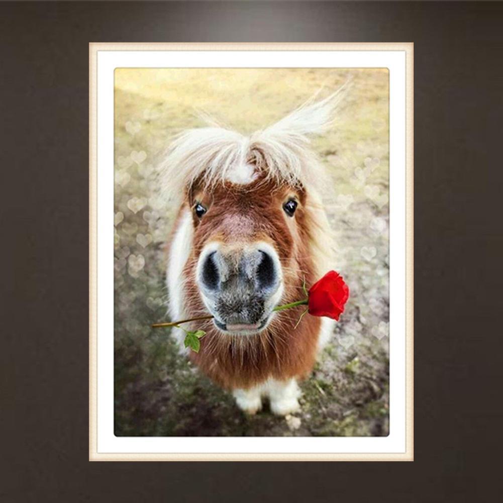 Horse in Rose DIY Round Diamond Painting Embroidery Kits Cross Stitch Craft
