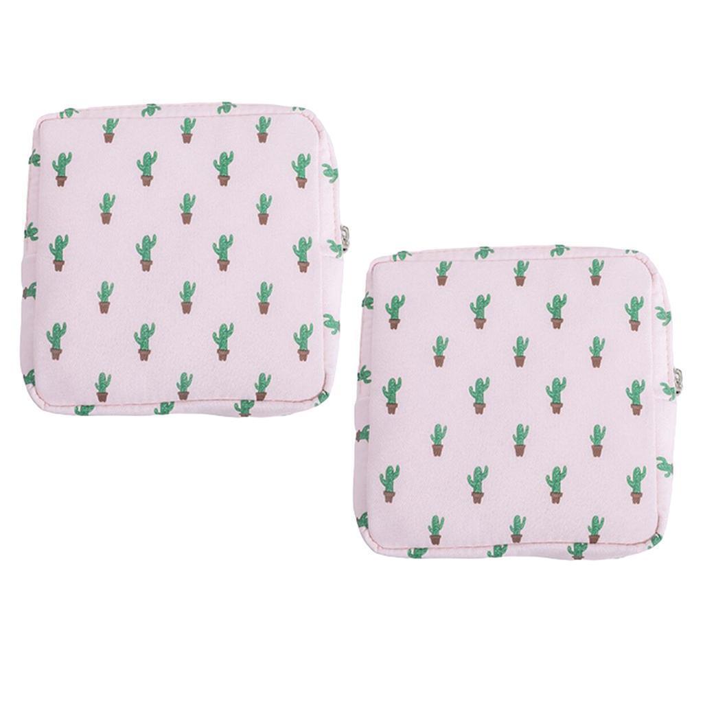 2pcs Sanitary Napkins Bag Zipper Tampons Collect Bags Pouch Organizer Cactus