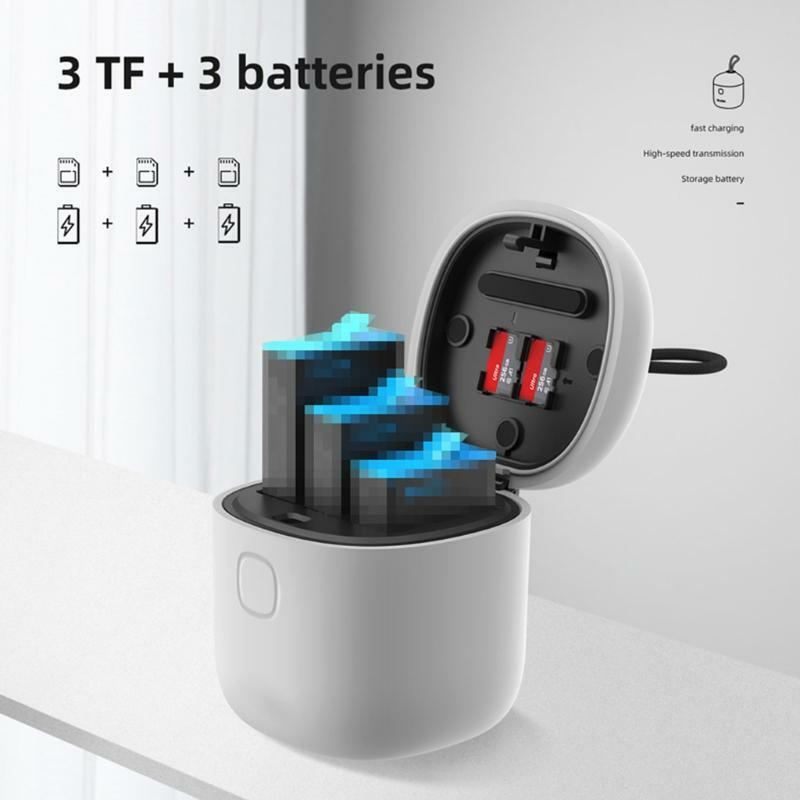 3 Slots Charger TF Card Reader Storage Charging Box for Go-Pro Hero 9 Black