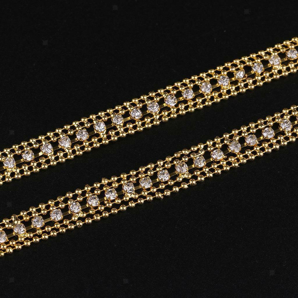 1 Yard Rhinestone Beaded Ribbon Crafts Applique Lace Sewing Trims Chain DIY