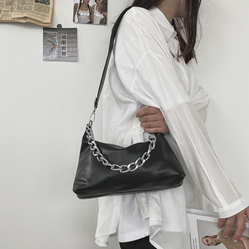 Solid Color PU Crossbody Bags Women Elegant Chain Portable Shoulder Handbag
