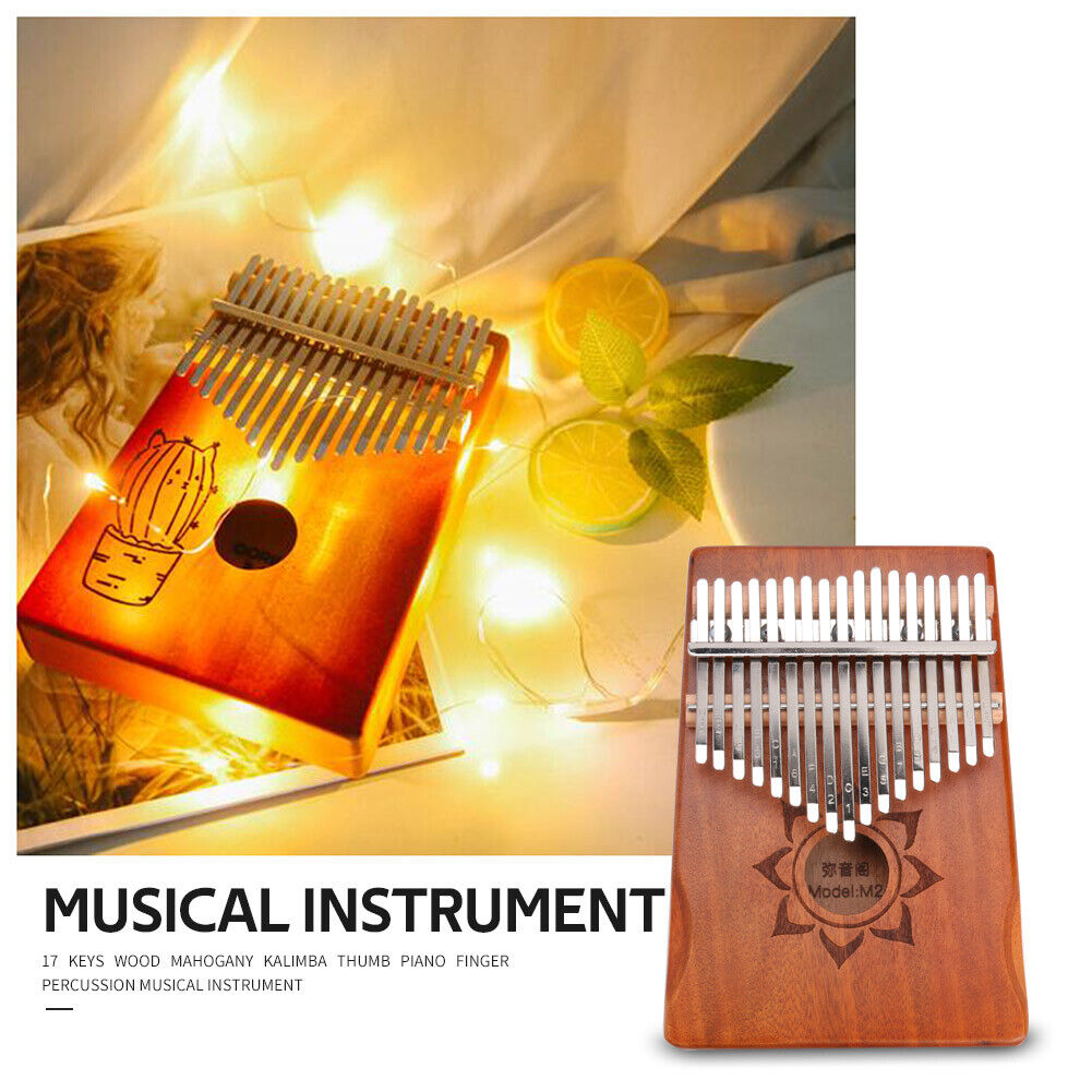 17 Keys Wood Mahogany Kalimba Finger Thumb Piano with Tuner Storage Bag