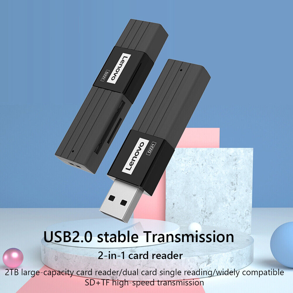 Lenovo D221 TF Memory Card Reader USB2.0 Dual Slot PC 2 TB Digital Adapter