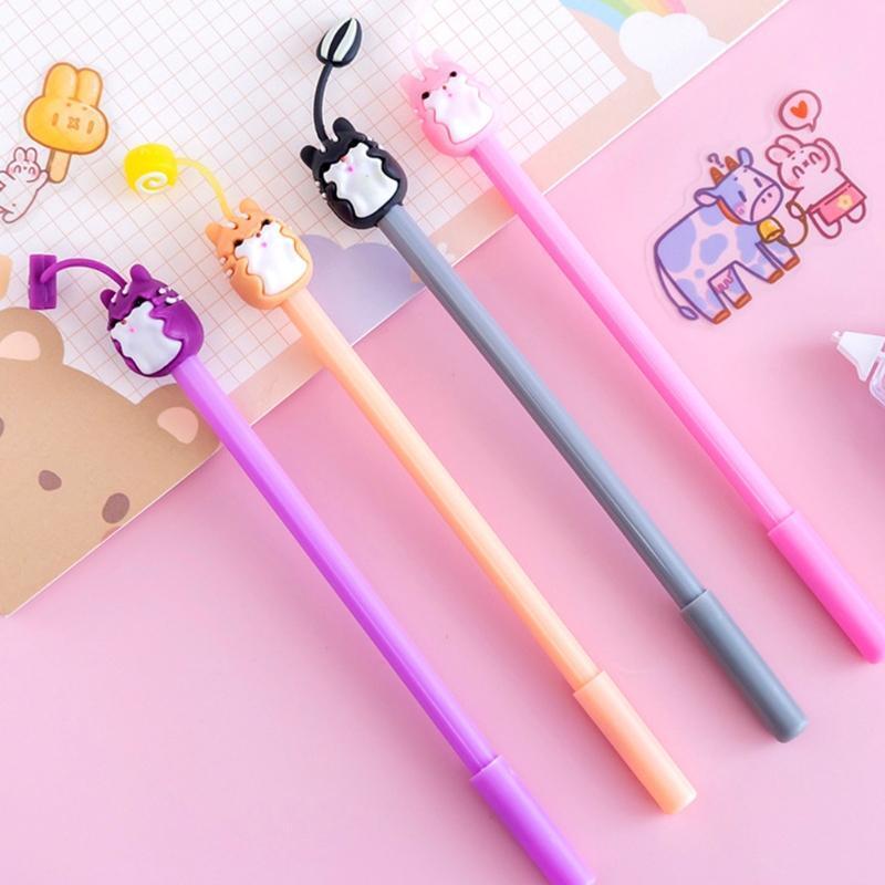 4pcs Cute Black Gel Pen Refillable Gel Pen Novelty Stationary Gift for Children