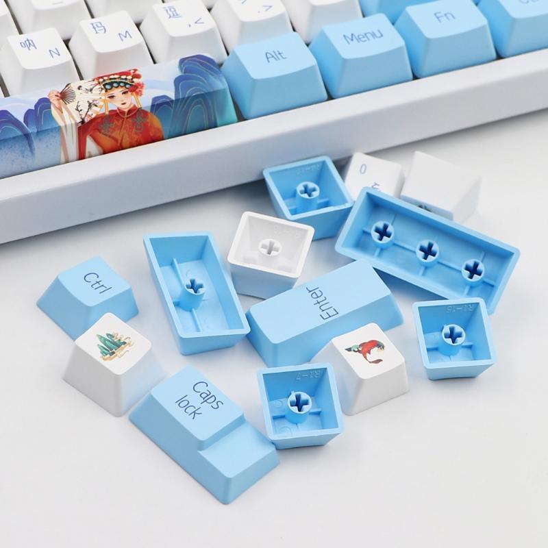117 Keys Dye Subbed PBT Keycaps Blue and White Porcelain OEM for Cherry MX Cap