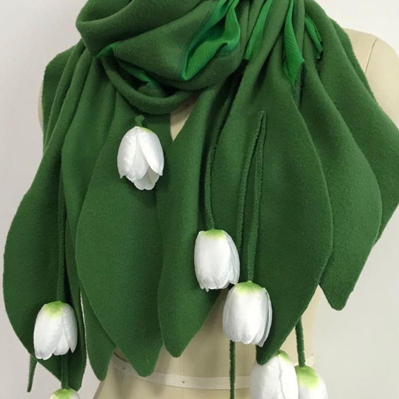 Winter Flower Scarf Soft Warmer Long Shawl for Driving Running Cycling Hiking