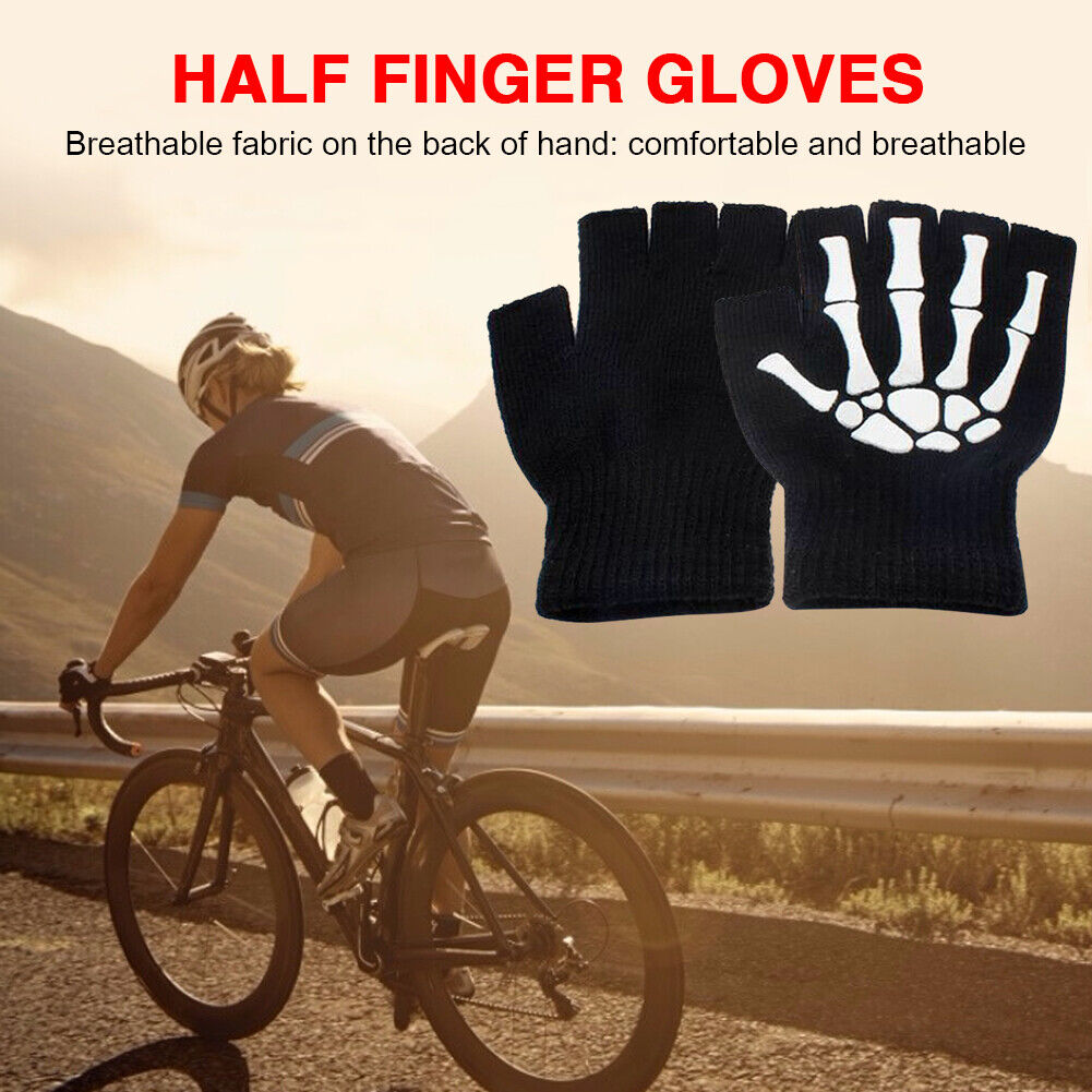 Knitting Gloves Women Men Half Finger Skeleton Cycling Mittens Hand Warmer