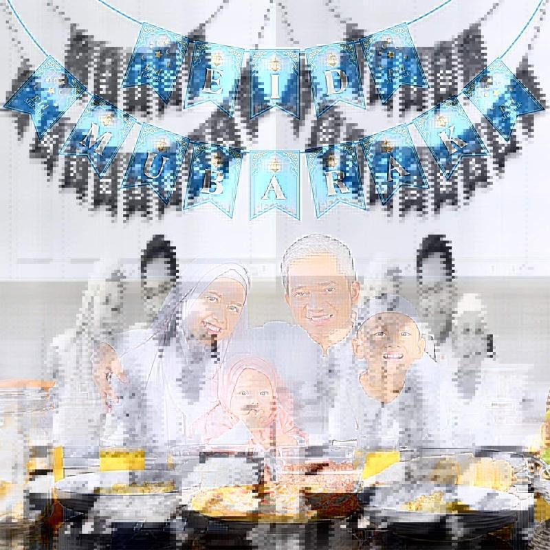Eid Mubarak Banner Cake Topper Cupcake Stakes Balloons Set Party Decoraion