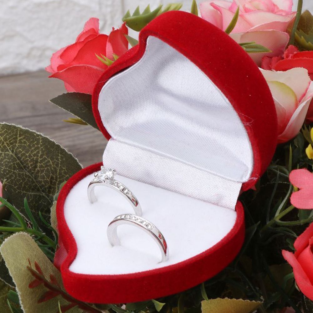 Exquisite Ring Display Box Double Ring Storage Box Velvet Jewelry Box Red Rose