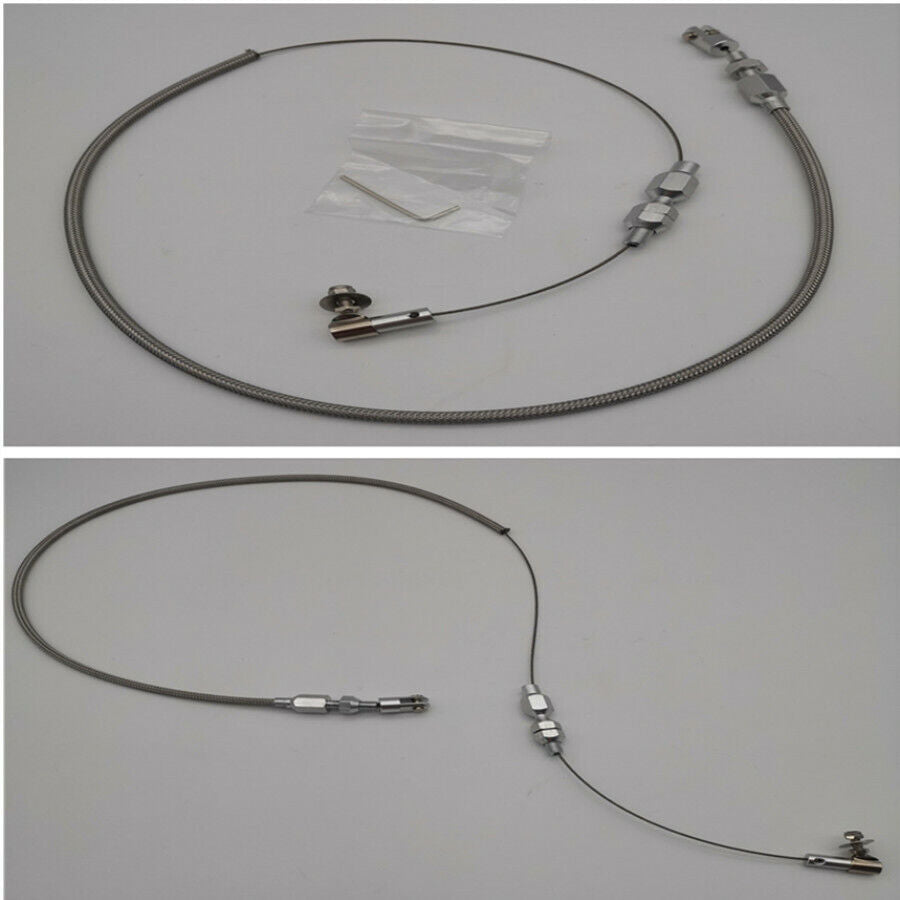 For Ford Chevy New Throttle Pedal Cable Stainless Steel Braided Aluminum Ends