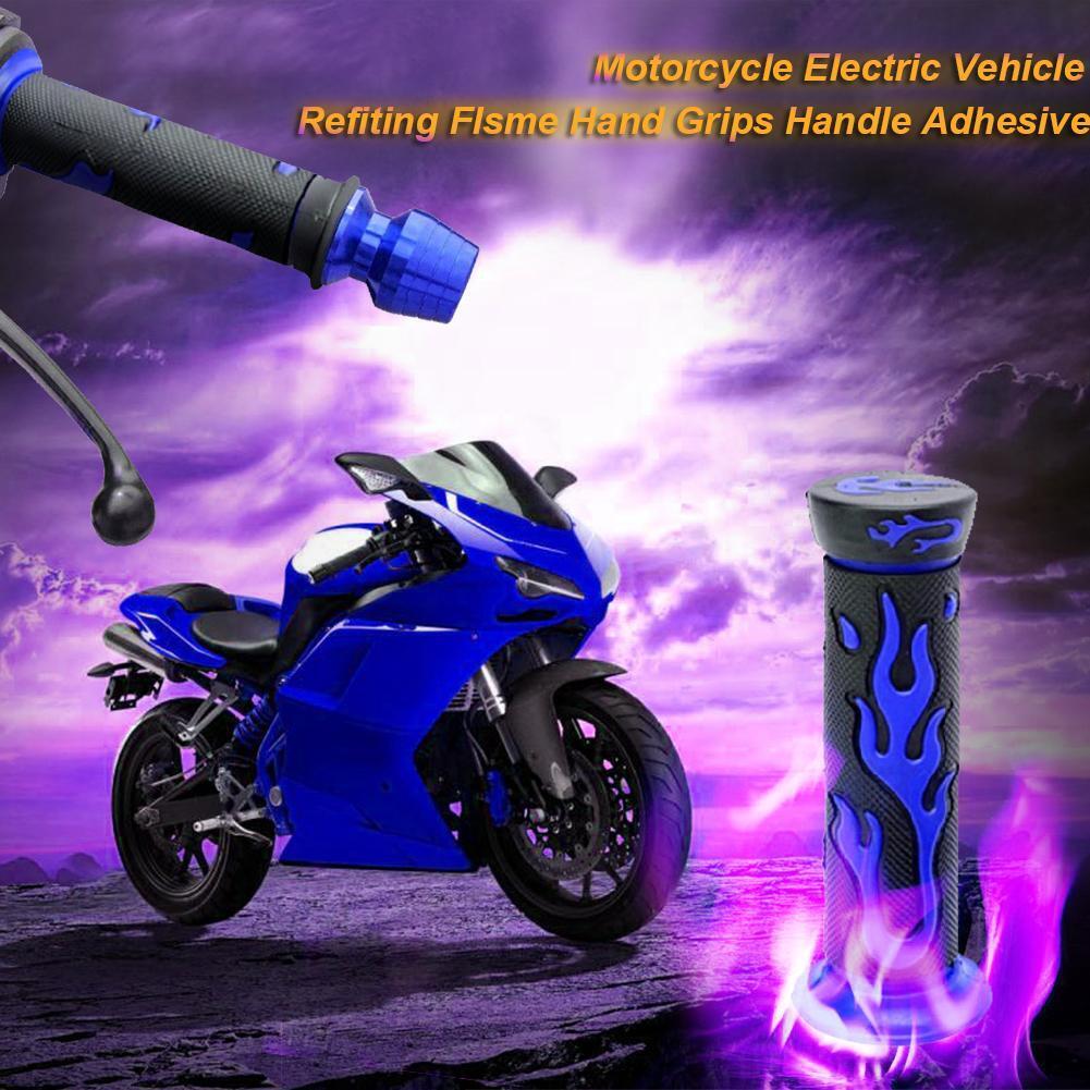2pcs Blue Flame Soft TPR Universal Motorcycle Bicycle Handlebar Hand Grips
