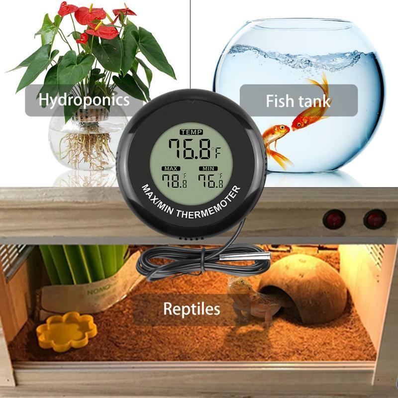 Max Min Record Round Thermometer with Sensor for Aquarium Fish Tank Reptile Box