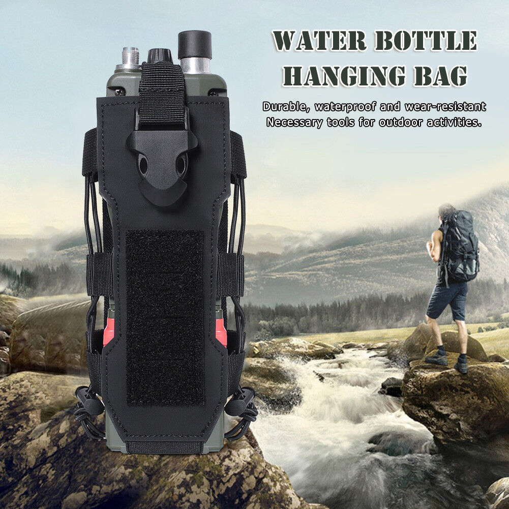 Molle Water Bottle Bag Travel Camping Hiking Kettle Holder Pouch (Black)