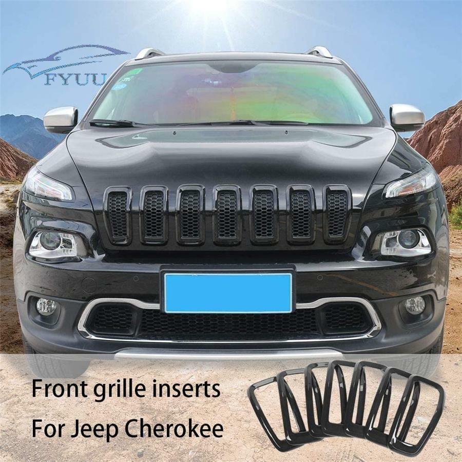 7 Pcs Black ABS Car Front Grille Inserts Ring Trim Cover For Jeep Cherokee 14-18