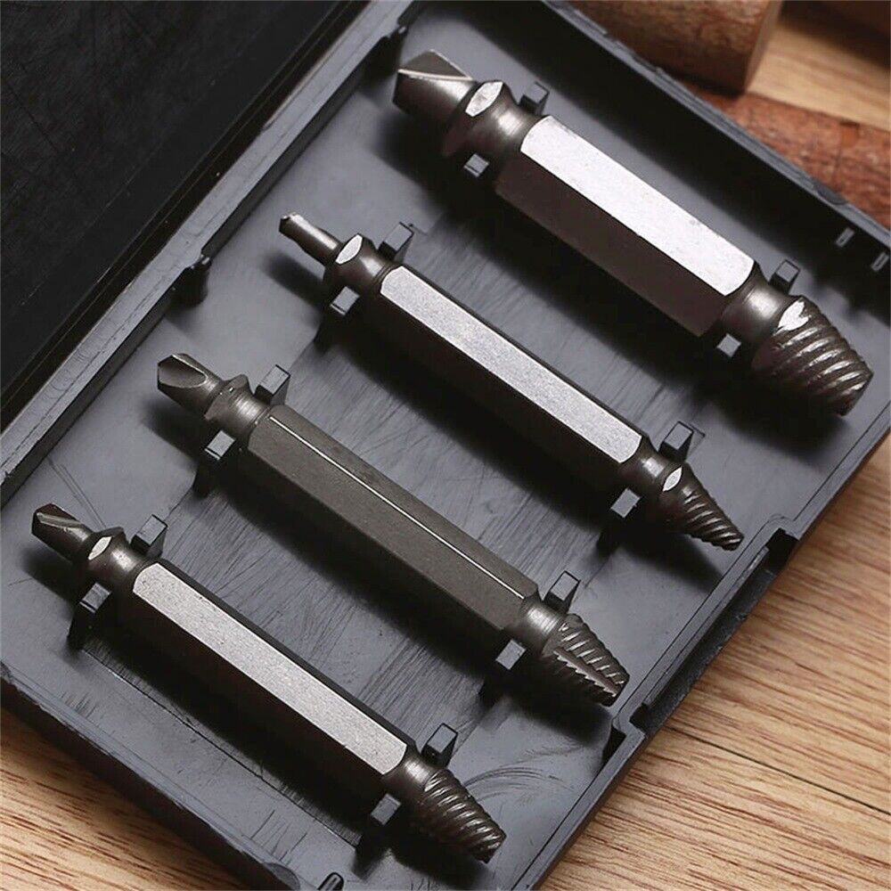 4Pcs Easy Out Damaged Screw Bolt Stud Extractor Remover Drill Bits Set Hex Shank