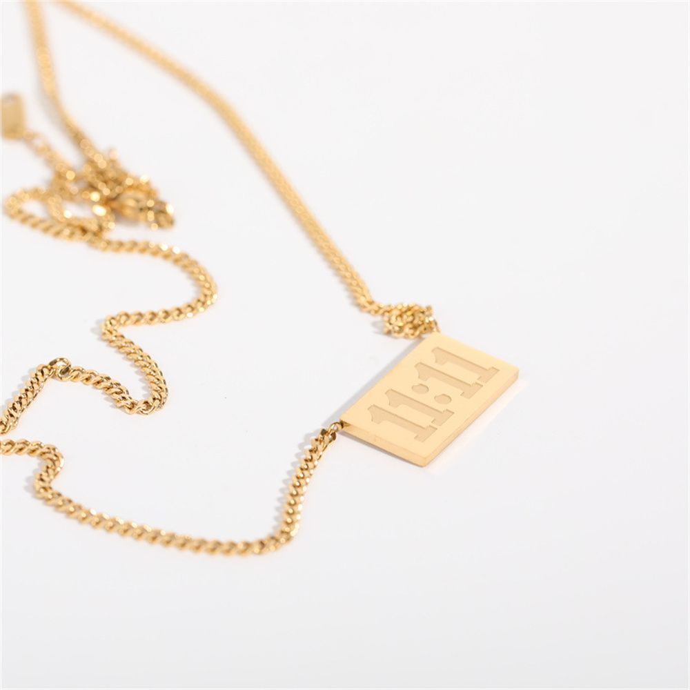 Men Meaningful Titanium Steel Clavicle Chain 11:11 Rectangle Pendant Necklace
