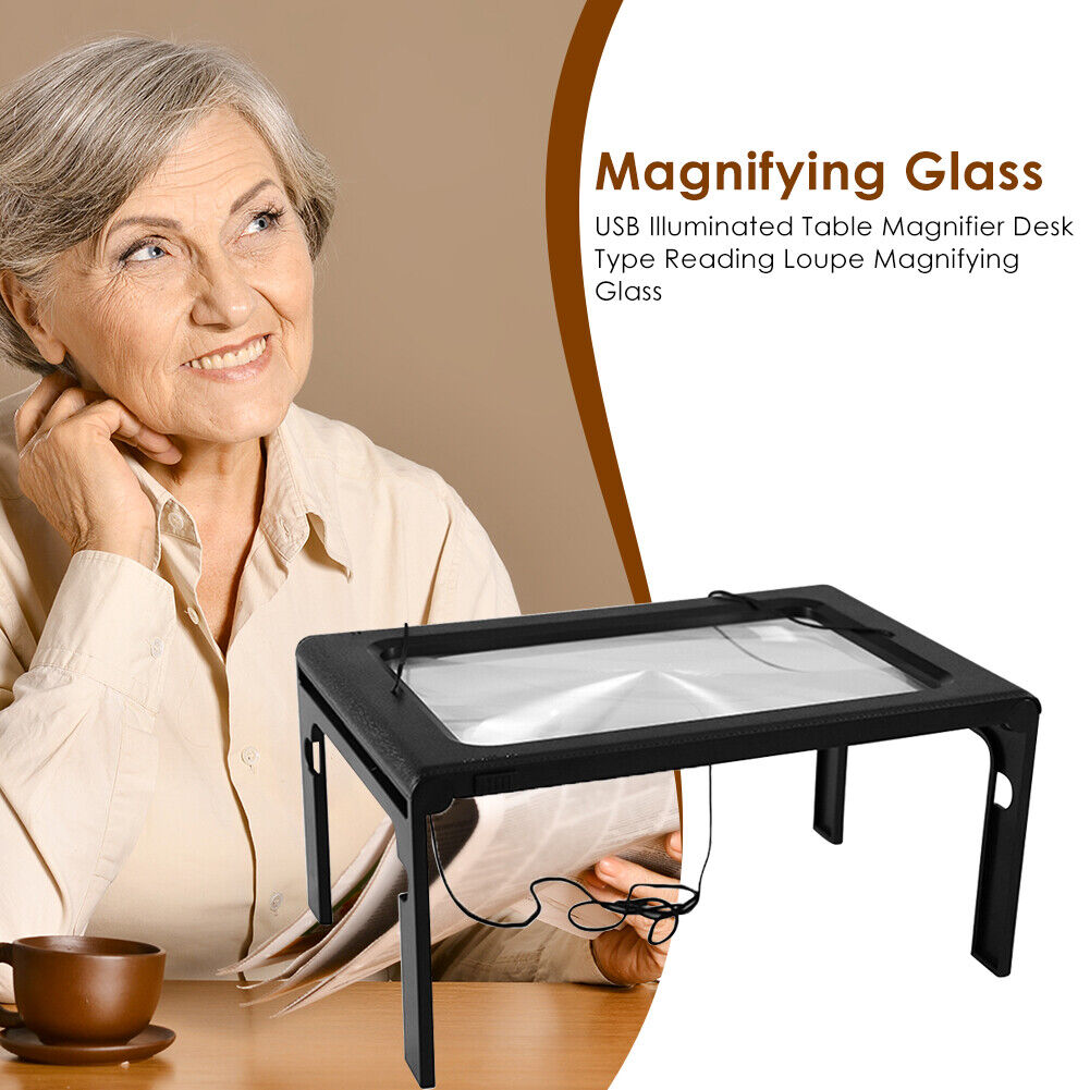 USB Illuminated Table Magnifier Desk Type Reading Loupe Magnifying Glass