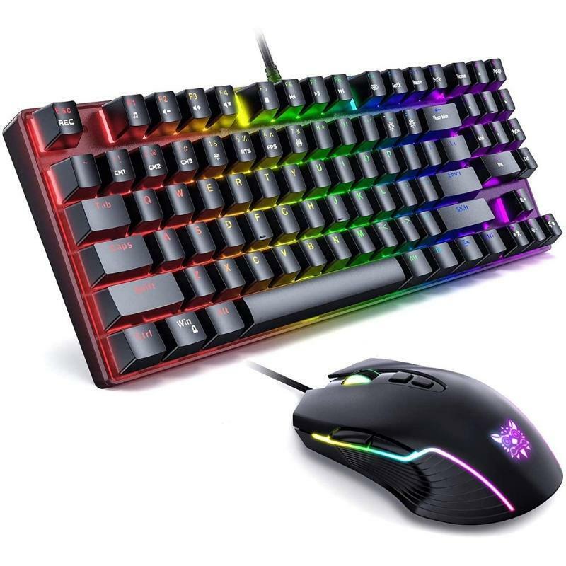 Rainbow Backlight Gaming Keyboard and Mouse Combo RGB Wired Keyboard 89 Keys