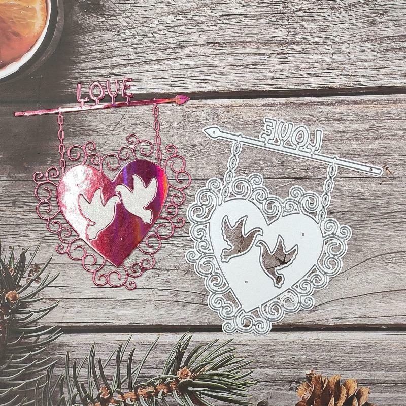 Couple Bird Heart Sign Frame Metal Cutting Dies Stencil DIY Embossing Template