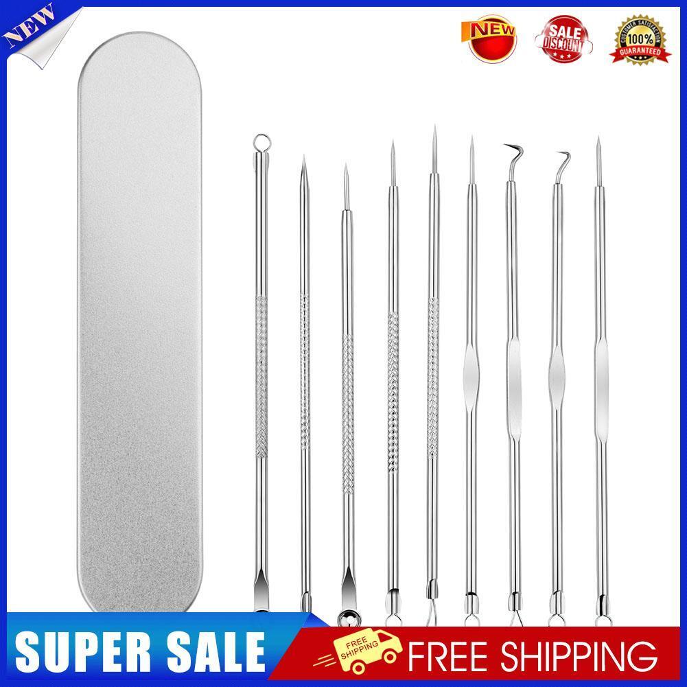 9pcs Stainless Steel Blackhead Comedones Acne Blemish Extractor Remover