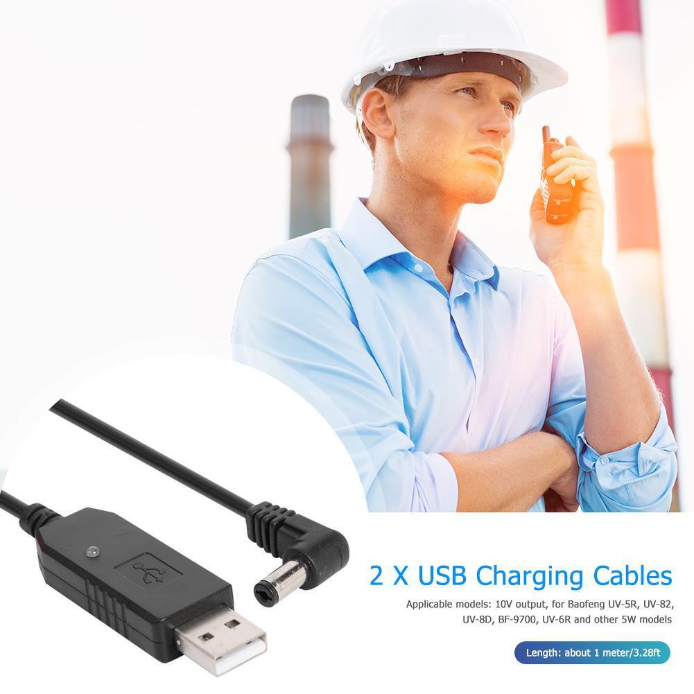 2x USB Charging Cables for BaoFeng UV-5R UV-82 UV-8D Radio Desktop Charger