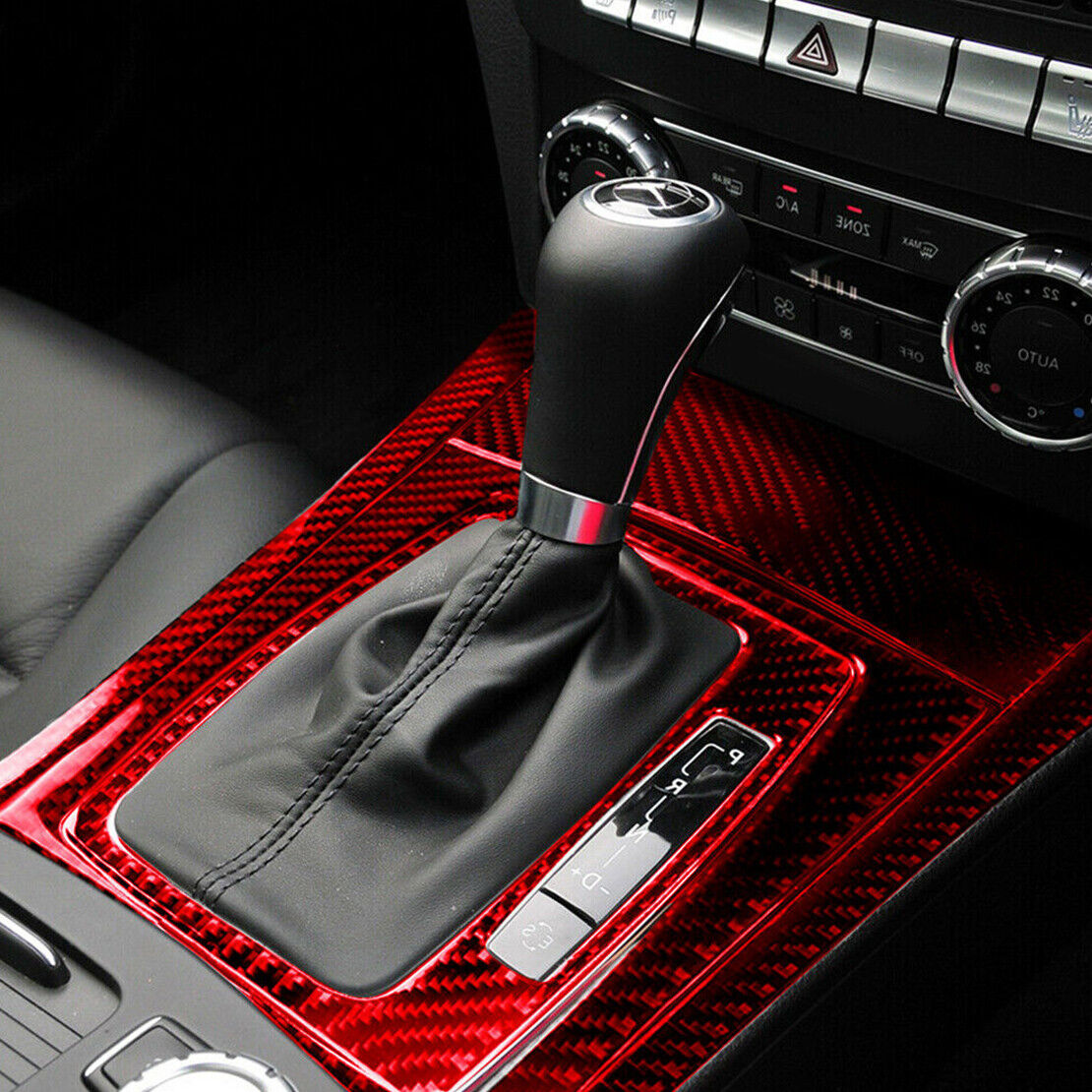 Red Carbon Fiber Gear Shift Panel Cover Frame fit for Benz C W204 fr 2007-2013
