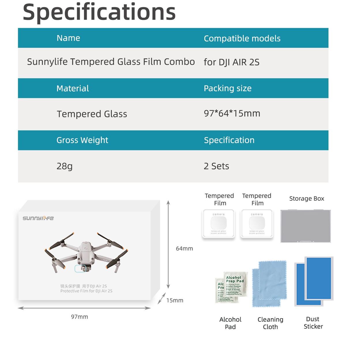 Drone Camera Protective Tempered Glass Films Lens Protector For DJI Air 2S