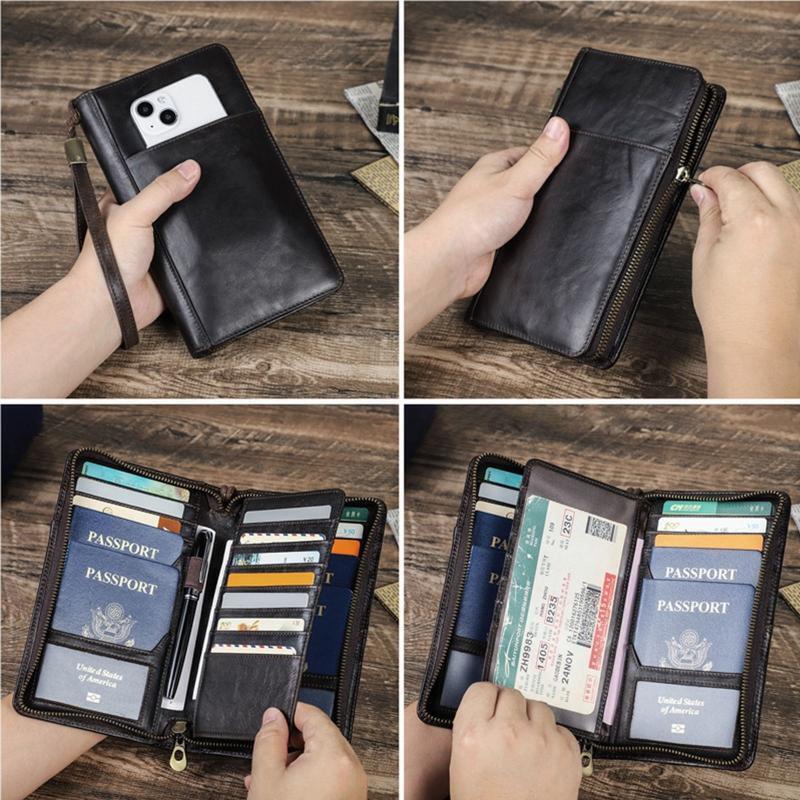 Men's Leather Wallet Blocking Card Holder Pen Slot Travel Passport Organizer