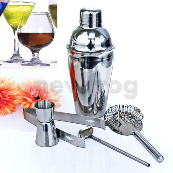 5Pcs Stainless Steel Cocktail Shaker Mixer Drink Bartender Kit Bars Set Too