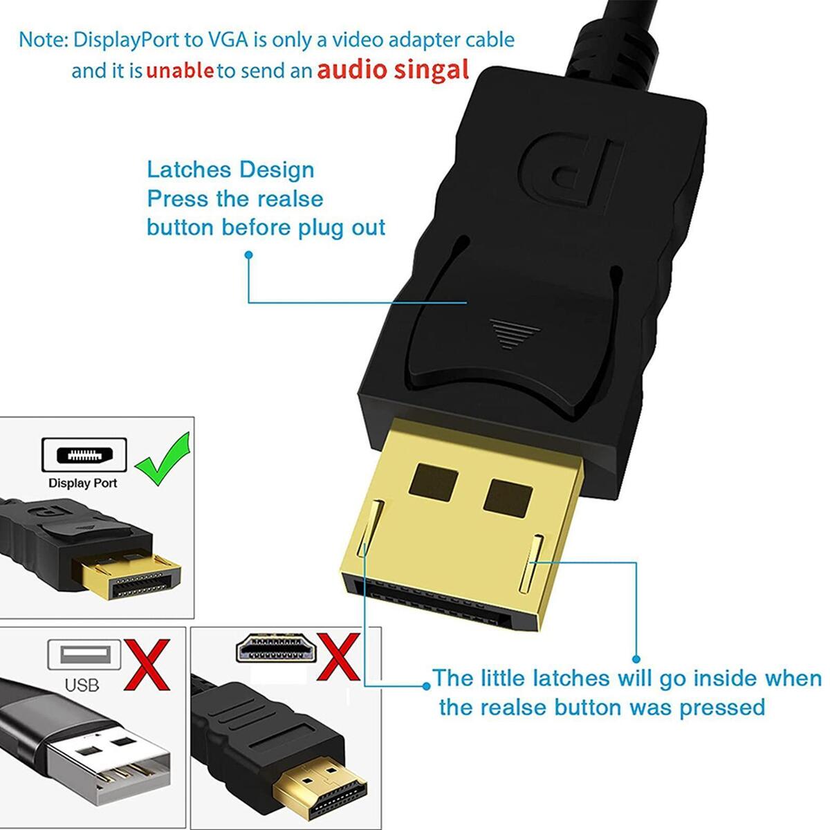 DP to VGA Adapter DP to VGA Cable Male to Male for Monitor Laptop