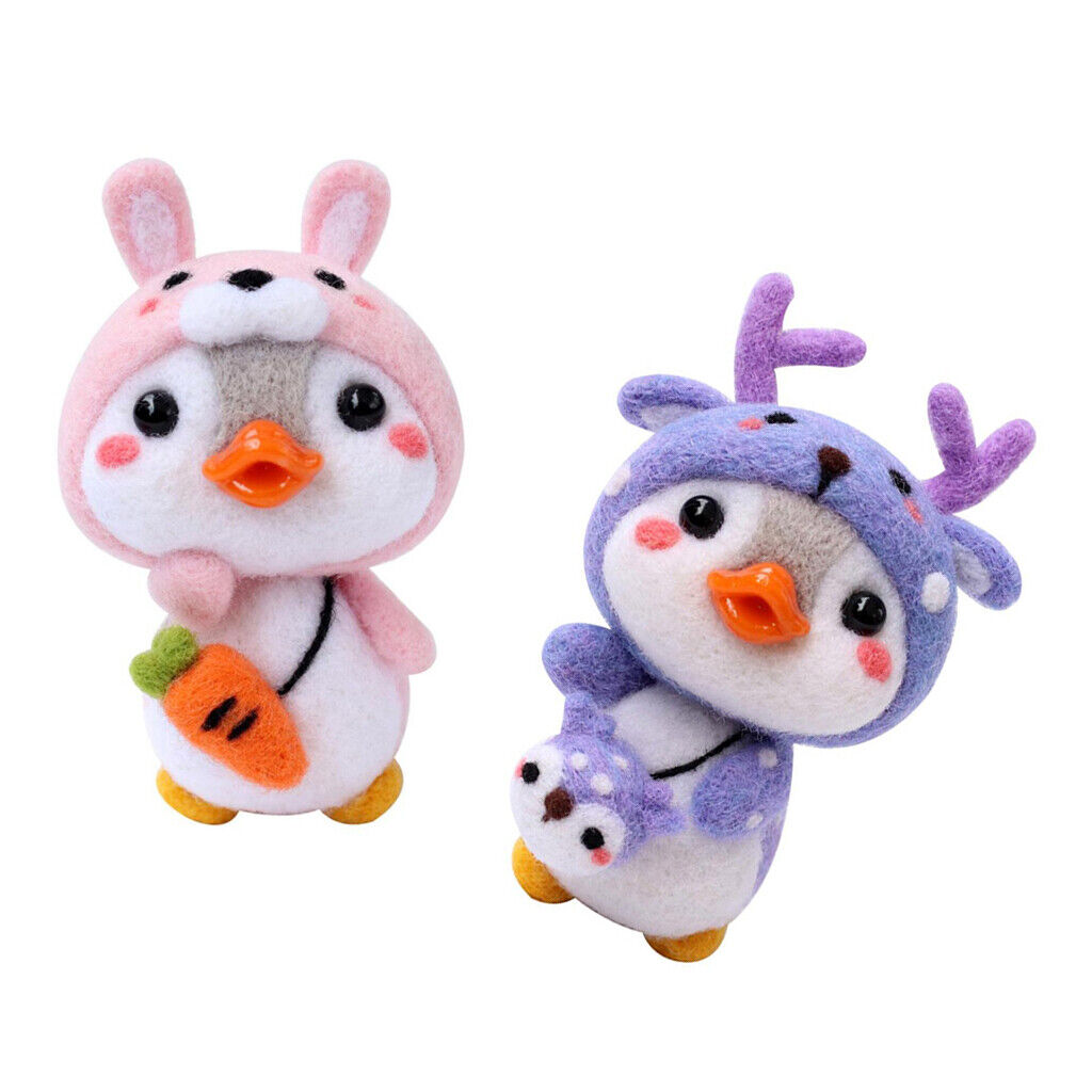 2  Cartoon Penguin Needle Felting Kits Felting Needle Wool Elk