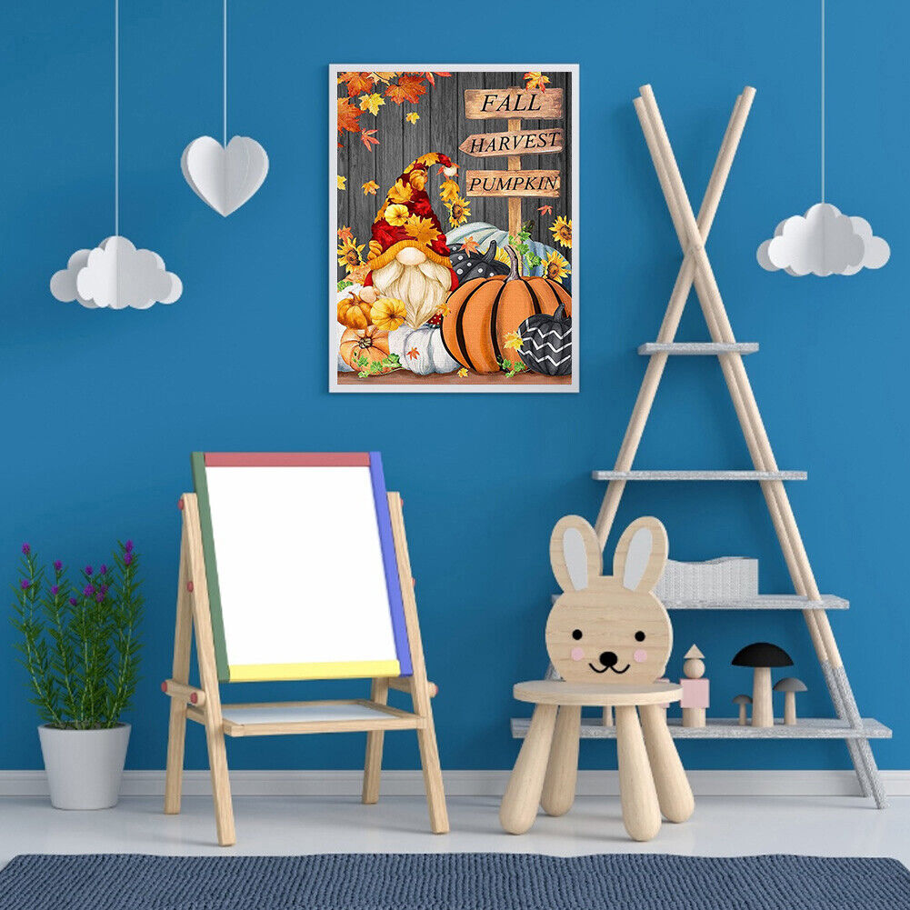 5D DIY Pumpkin Gnome Full Round Diamond Painting Kit Picture Artwork Craft