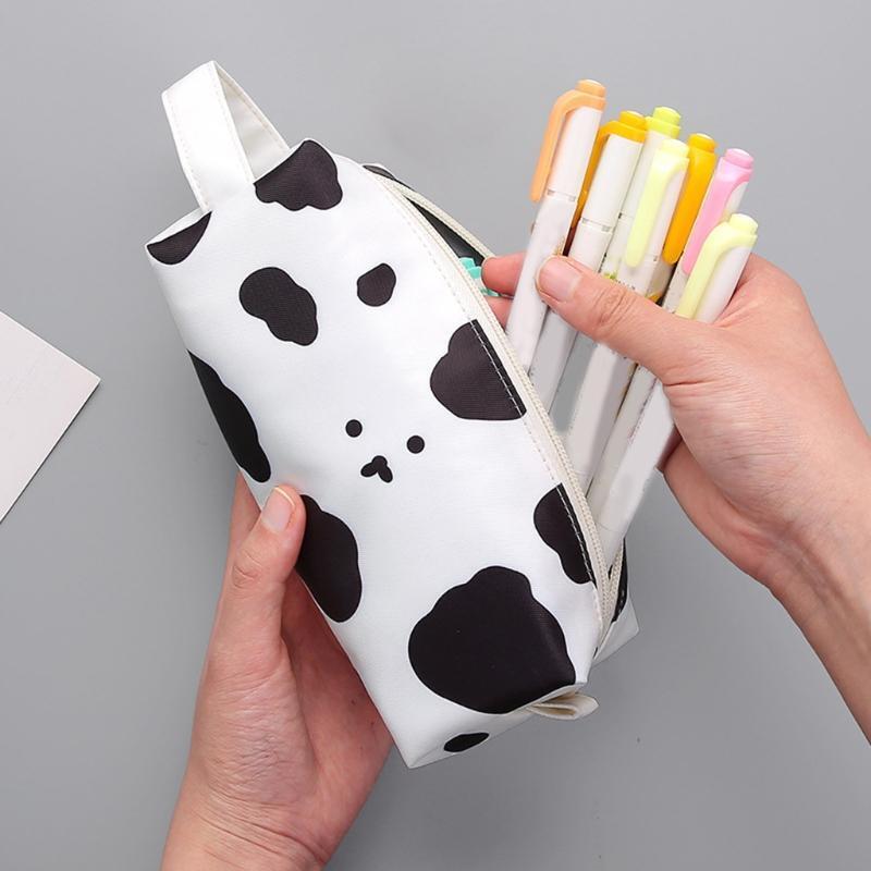 Large Zippered Pen Bag Cow-like Pen Case for Children Students Girls Boys School