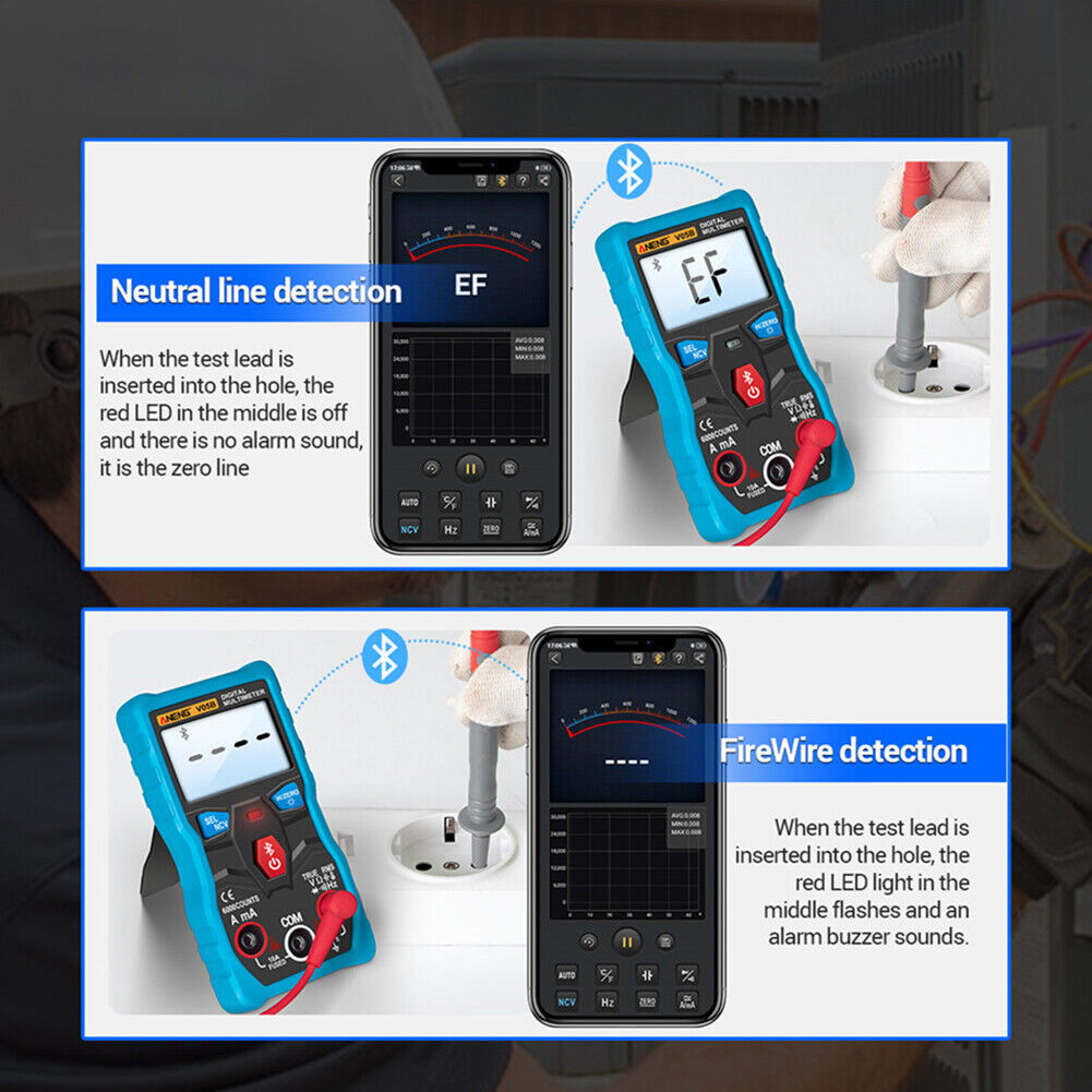 Digital Bluetooth-compatible Multimeter True RMS Auto Range DC/AC Voltage M