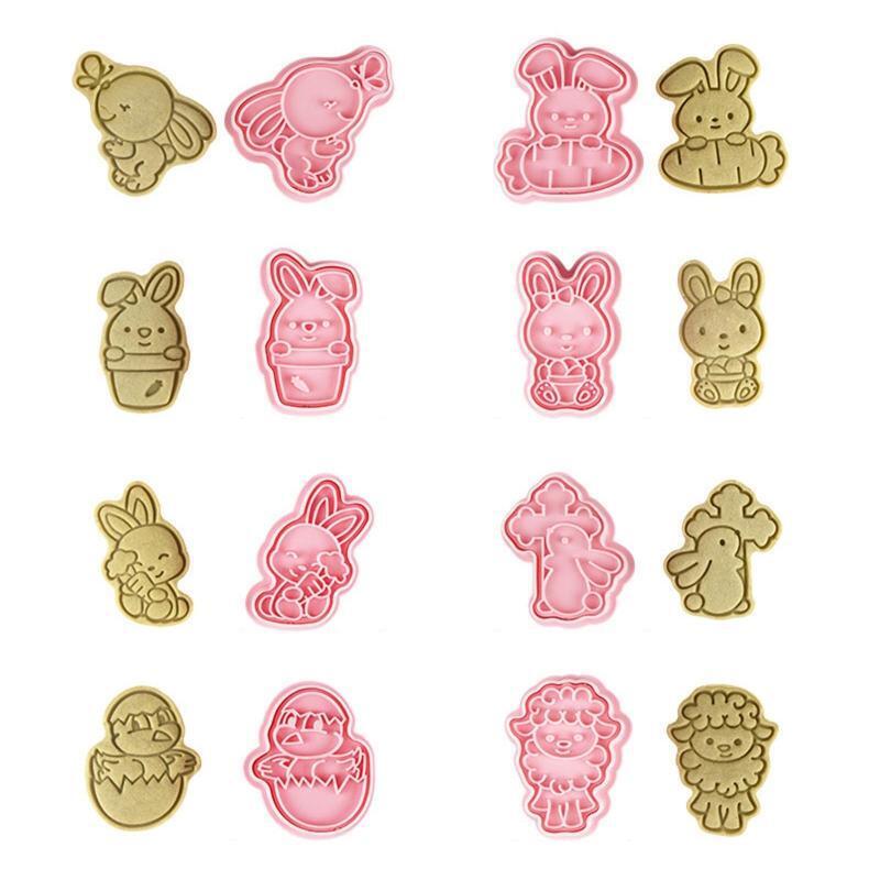8 Pack Easter Theme Pattern Cookie Moulds Cookies Cutters Plastic Biscuits Molds