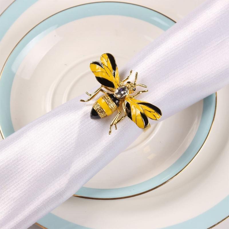 Napkin Rings Set of 6, Bee Metal Napkin Rings Tablecloth Accessories, Dinning Ta