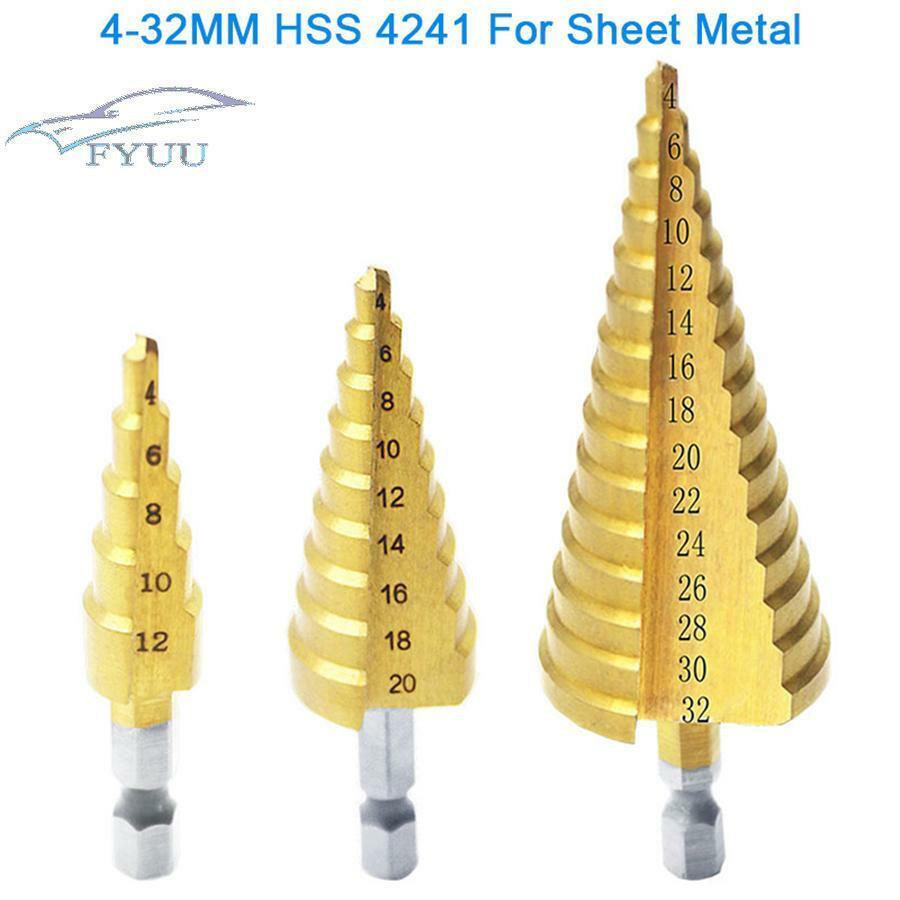 Car Body Repair Sheet Metal Tool 4-12/20/32mm Hex Titanium Step Cone Drill Bit
