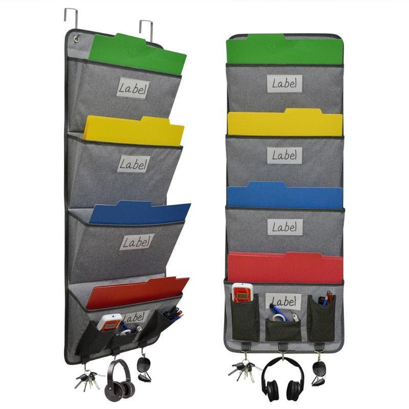 Punch-free Door Wall Hanging File Mail Organizer Bag with 2 Metal Hanging Hooks