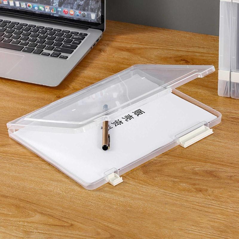 Portable A4 Files Box Clear Storage Case for Student Teacher Travel Daily Use