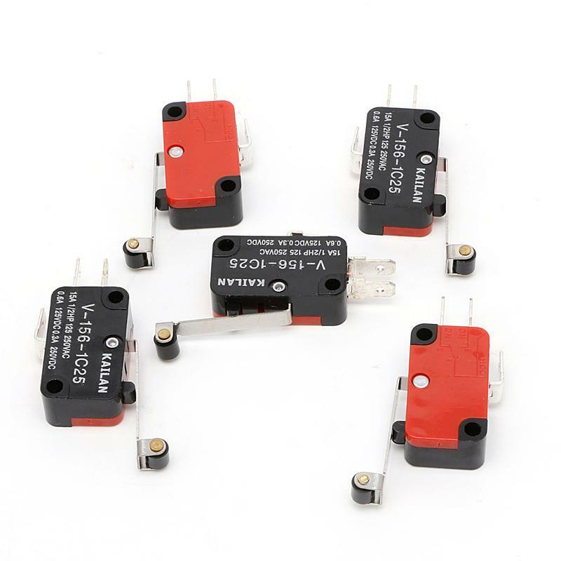 5Pcs Micro Limit Switch Long V-156-1C25 Hinge Roller Momentary SPDT Snap Action