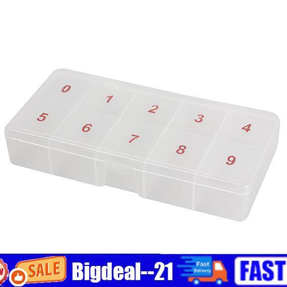 10 Compartments Plastic Clear False Nail Tips Storage Box Holder Organzier