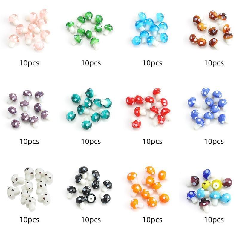 Mushroom Charms Glass Beads Mushroom Shape Spacer Loose Beads for DIY Jewelry
