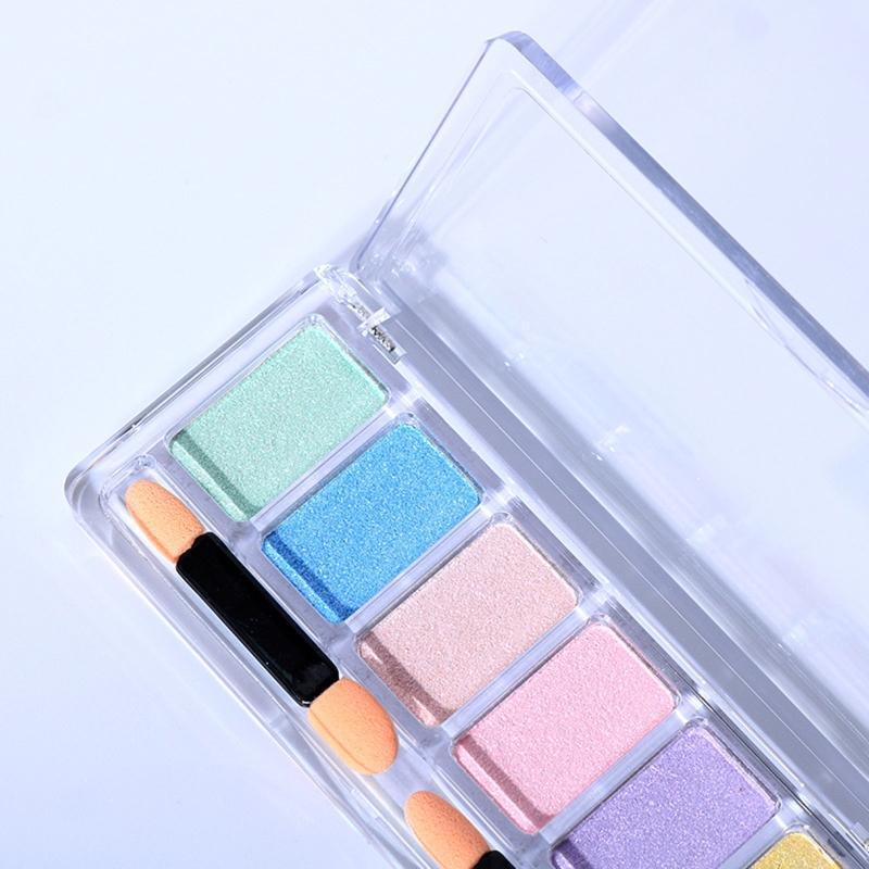 Holographic Solid Eyeshadow Aurora Glitter Powder Palette For UV Gel Nail 6Color