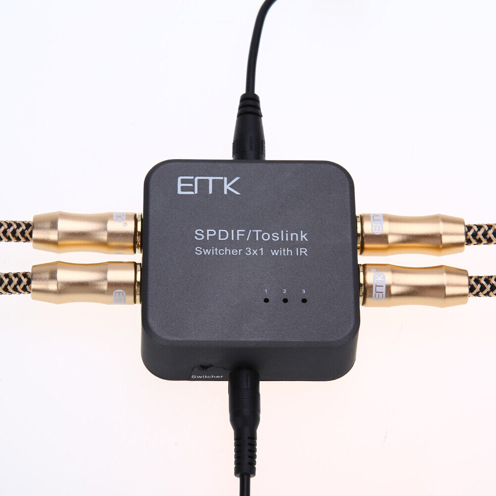NEW SPDIF/TOSLINK Digital Optical Audio Switcher 3 In 1 Out Adapter with IR
