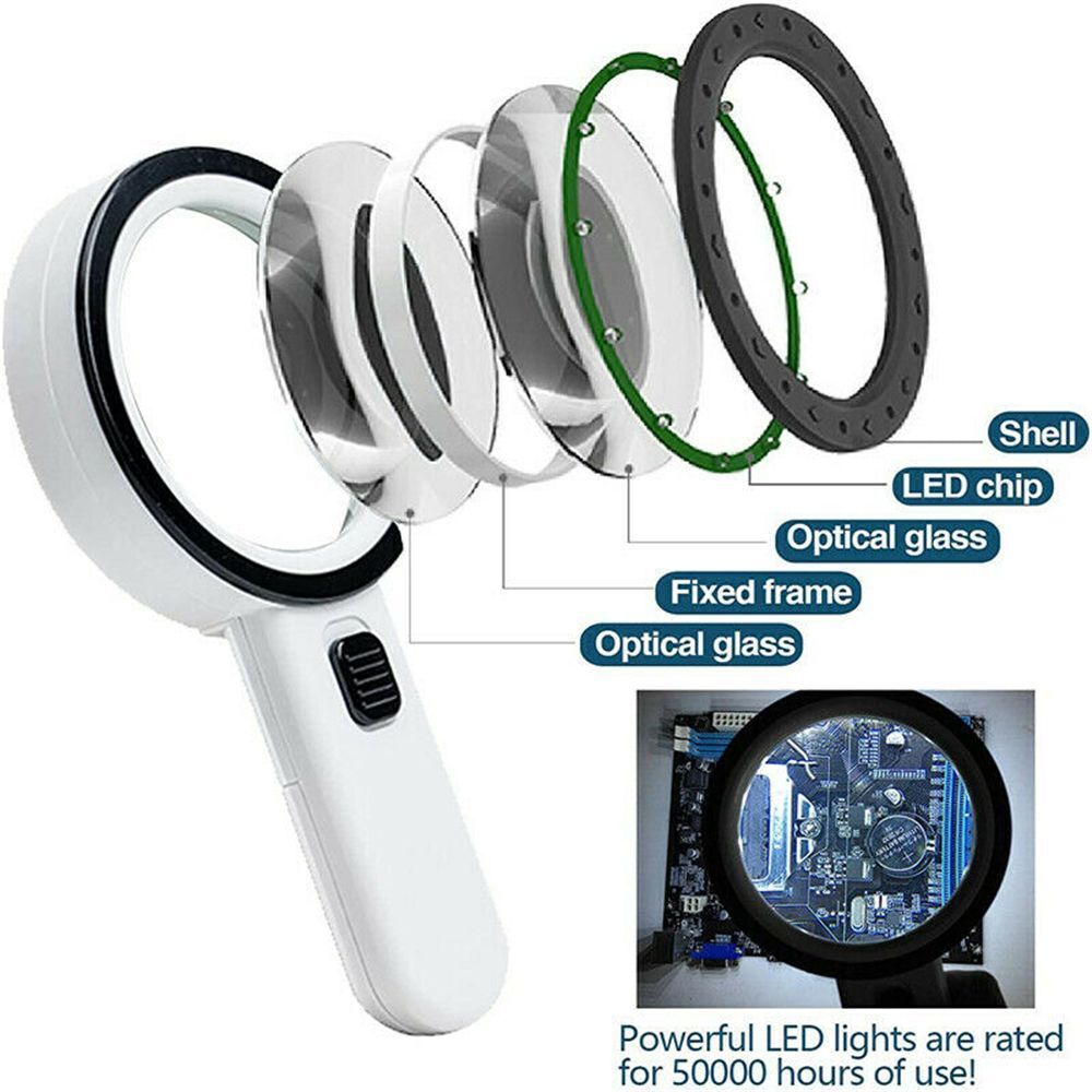 Handheld Seniors Reading Magnifying Glass 30X With LED Illuminated Magnifier