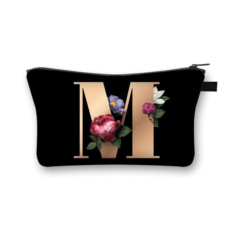 Alphabet flowers Printed Hand Hold Travel Storage Cosmetic Bag Toiletry Bag