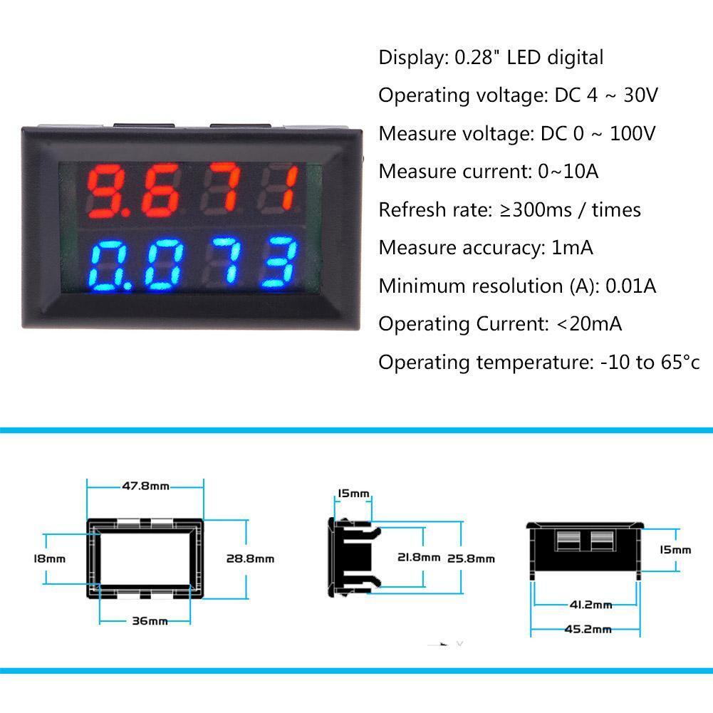 0.28inch Four Digits Digital Voltmeter Current Voltage Meter 0-100V 0-10A